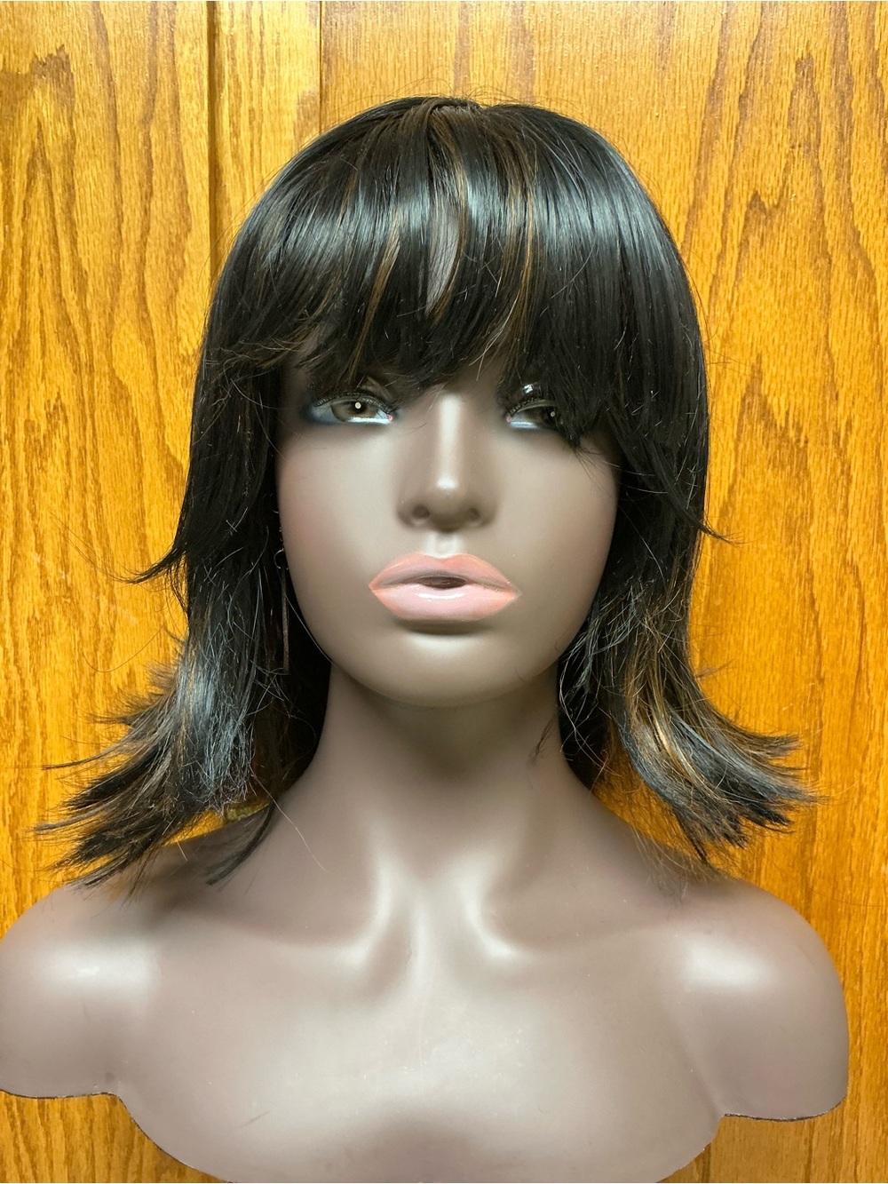Short Layered Women's Wig with Bangs in Dark Brown